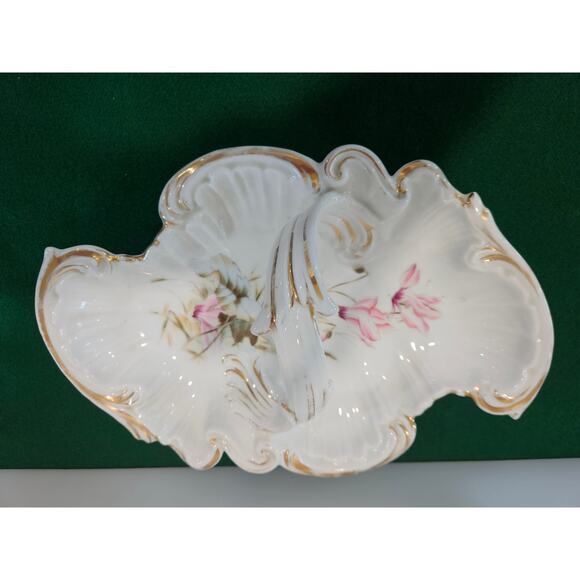 Vintage Double-Sided Bowl with Handle Silesian ceramic, Pink Orchids Flowers - Picture 6 of 10